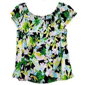 💥2/$15 Lauren Conrad green yellow white blue tropical print sleeveless top XXL